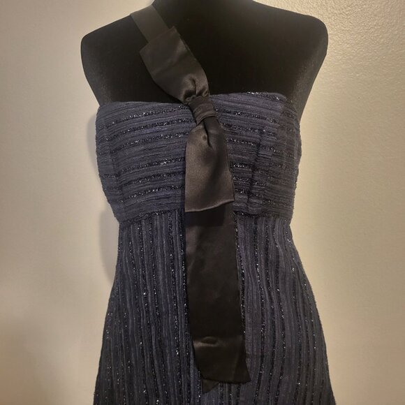 Milly NY Navy sequin embellished Black silk Bow one shoulder Top Viscose size XS - Picture 5 of 10